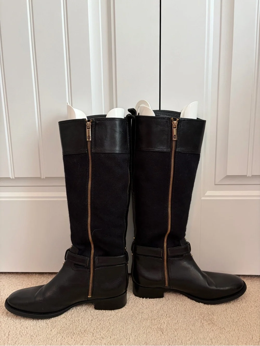 Tory Burch Blaire Low Heel Tall Riding Boots Black Leather Women's Size 9.5